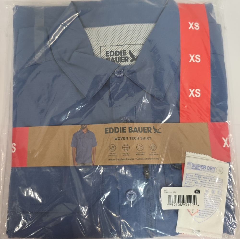 Eddie Bauer Blue Woven Tech Shirt  UPF 50 Moisture Wicking Size XS